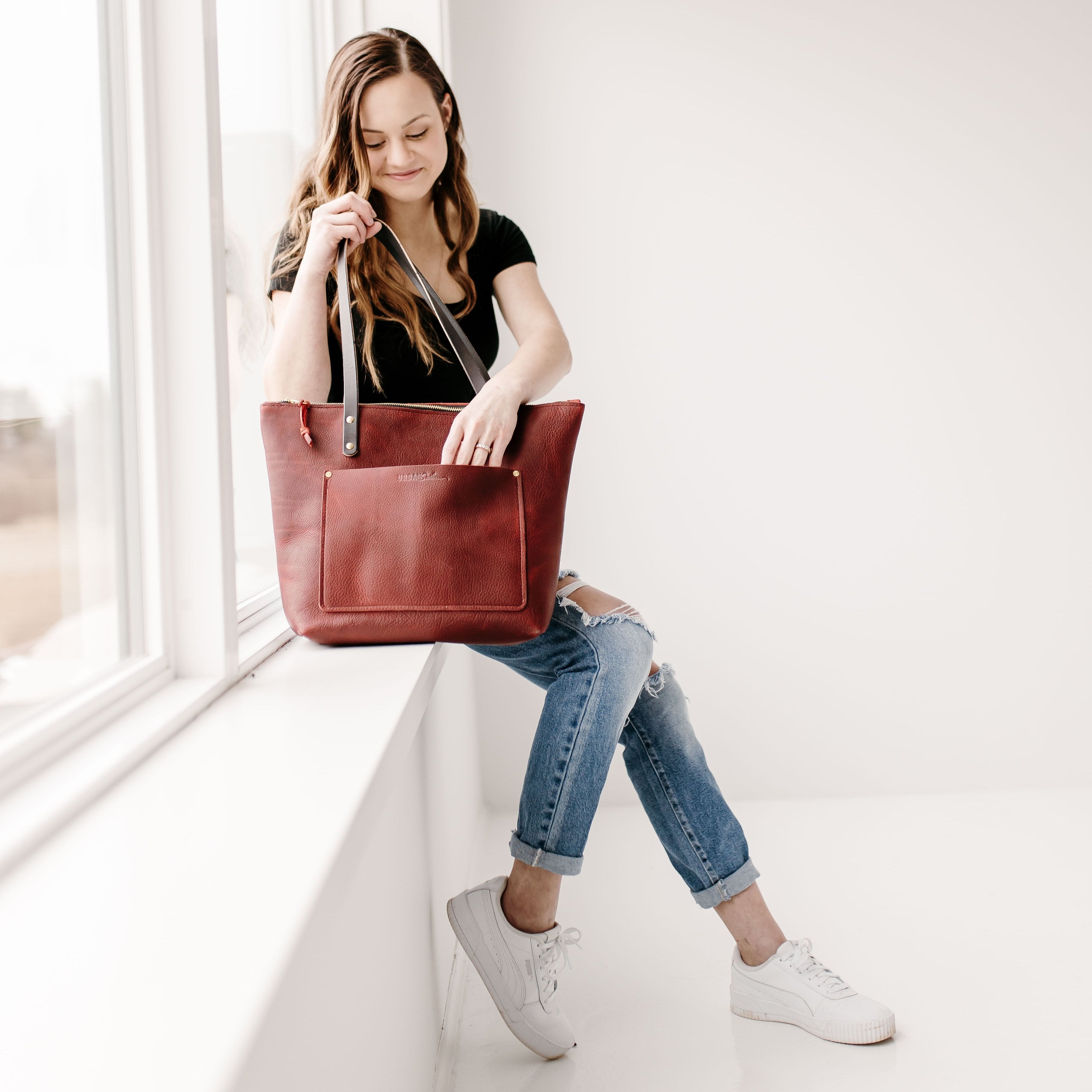 Urban Zipper Leather Tote